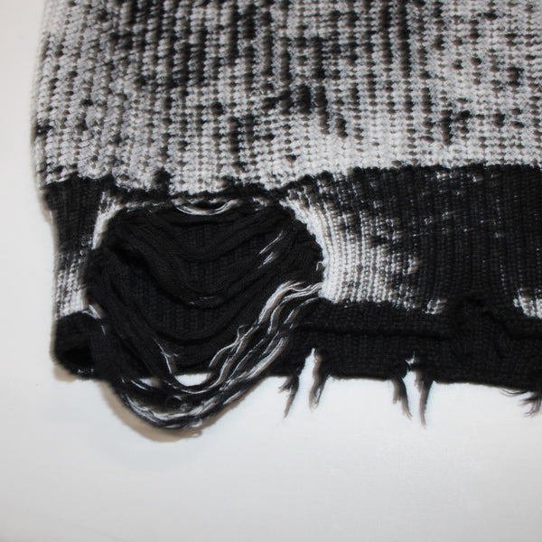 Se.ro.ya Sz S Black White Distressed Knit Long Sleeve 100% Cotton Sweater