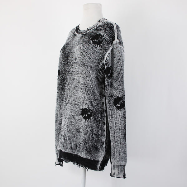 Se.ro.ya Sz S Black White Distressed Knit Long Sleeve 100% Cotton Sweater