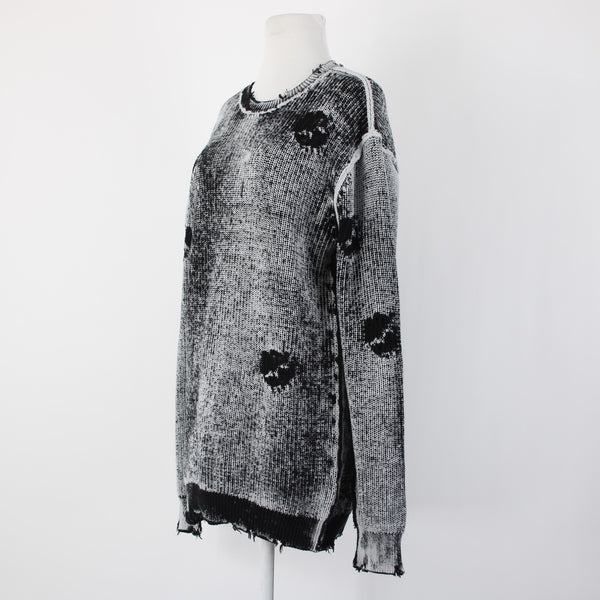 Se.ro.ya Sz S Black White Distressed Knit Long Sleeve 100% Cotton Sweater