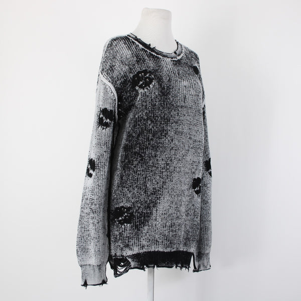 Se.ro.ya Sz S Black White Distressed Knit Long Sleeve 100% Cotton Sweater