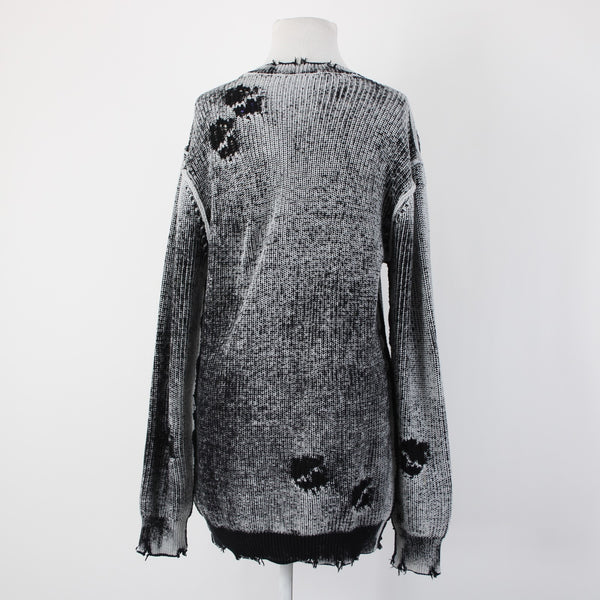 Se.ro.ya Sz S Black White Distressed Knit Long Sleeve 100% Cotton Sweater
