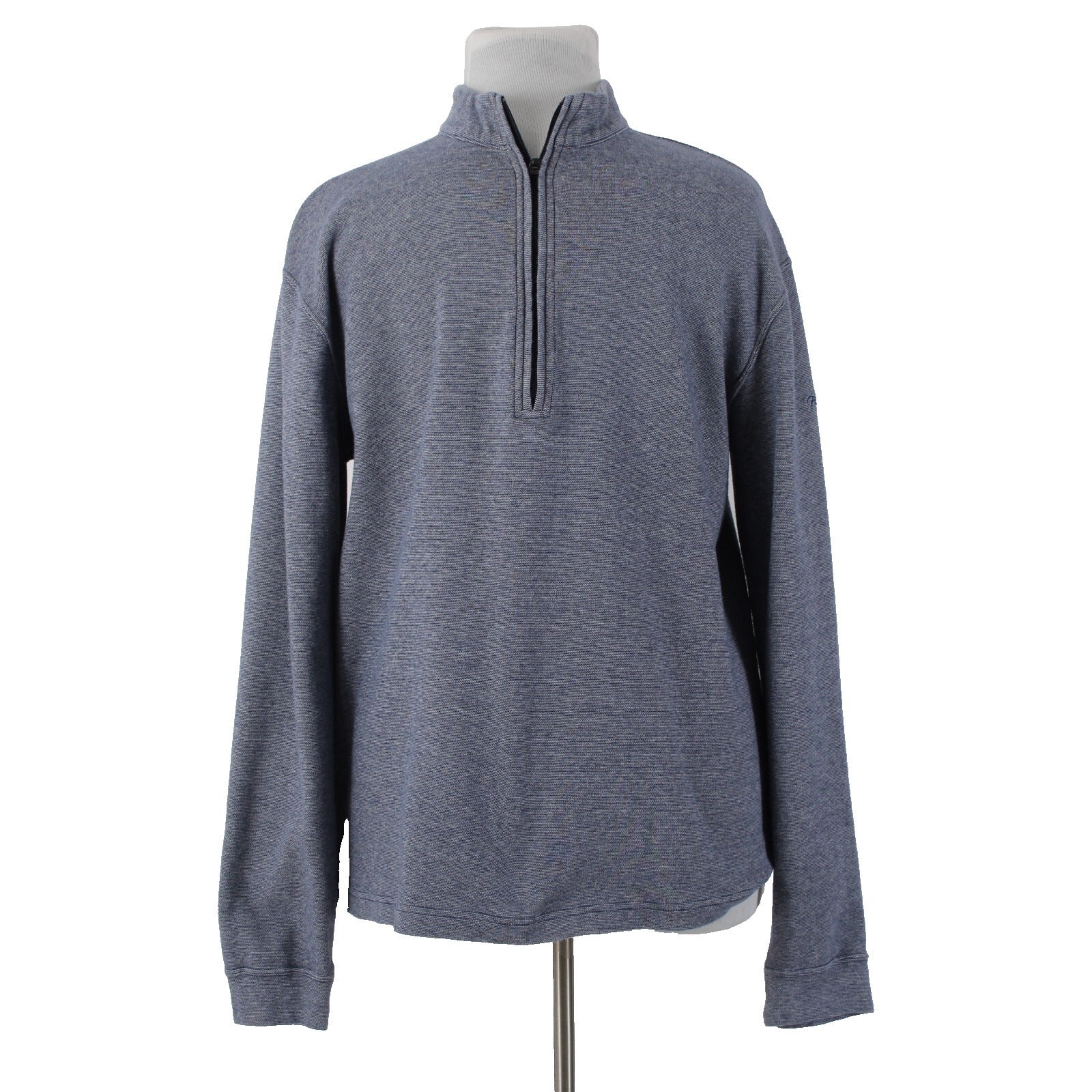 Straight Down Sz XXL Navy Blue White Heathered 1/3 Zip Front 100% Cotton Sweater