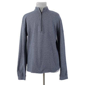 Straight Down Sz XXL Navy Blue White Heathered 1/3 Zip Front 100% Cotton Sweater