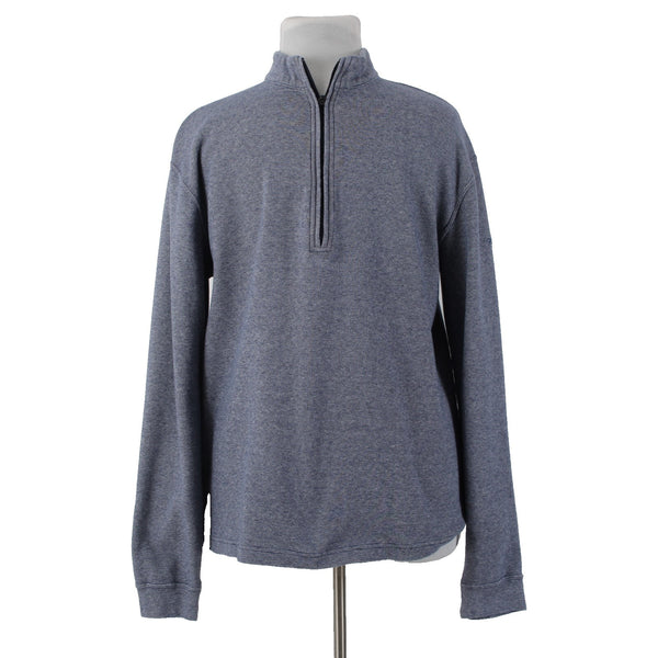 Straight Down Sz XXL Navy Blue White Heathered 1/3 Zip Front 100% Cotton Sweater
