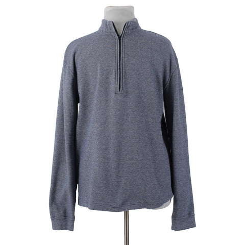 Straight Down Sz XXL Navy Blue White Heathered 1/3 Zip Front 100% Cotton Sweater