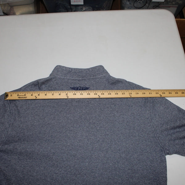 Straight Down Sz XXL Navy Blue White Heathered 1/3 Zip Front 100% Cotton Sweater