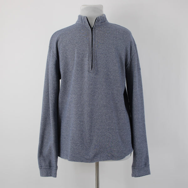 Straight Down Sz XXL Navy Blue White Heathered 1/3 Zip Front 100% Cotton Sweater