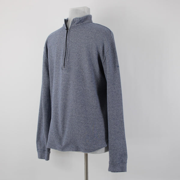 Straight Down Sz XXL Navy Blue White Heathered 1/3 Zip Front 100% Cotton Sweater