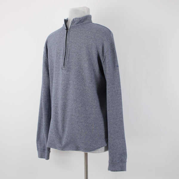 Straight Down Sz XXL Navy Blue White Heathered 1/3 Zip Front 100% Cotton Sweater