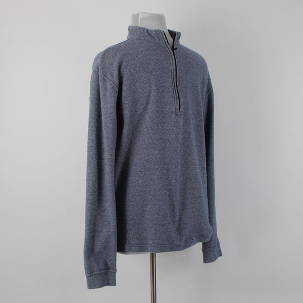 Straight Down Sz XXL Navy Blue White Heathered 1/3 Zip Front 100% Cotton Sweater