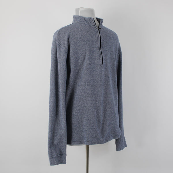 Straight Down Sz XXL Navy Blue White Heathered 1/3 Zip Front 100% Cotton Sweater