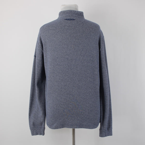 Straight Down Sz XXL Navy Blue White Heathered 1/3 Zip Front 100% Cotton Sweater