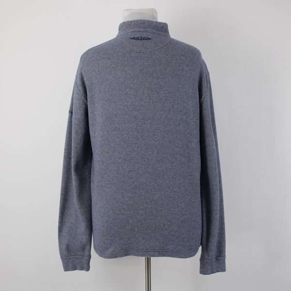 Straight Down Sz XXL Navy Blue White Heathered 1/3 Zip Front 100% Cotton Sweater