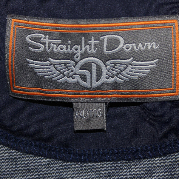 Straight Down Sz XXL Navy Blue White Heathered 1/3 Zip Front 100% Cotton Sweater