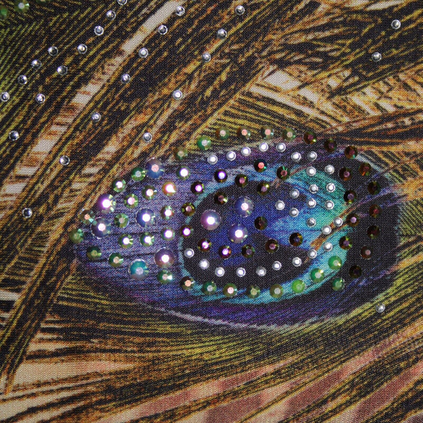 Jostar Sz M Tan Blue Green Rhinestone Studded Peacock Polyester Spandex Dress