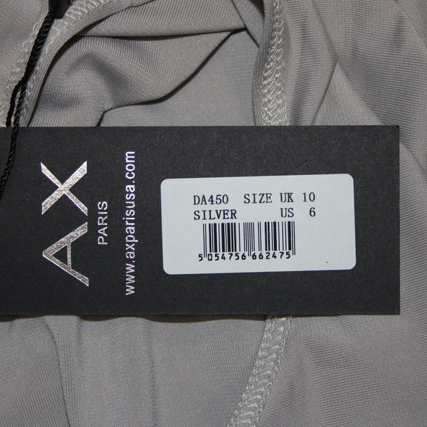 AX Paris Dress NEW Sz 8 Silver Ruched Body Con Lined Polyester Elastane Dress