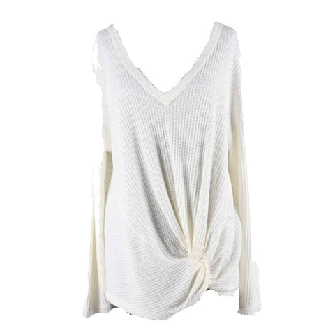 Akemi + Kin NEW $68 Sz L Cream White  V Neck Twist Hem Polyester Blend Top