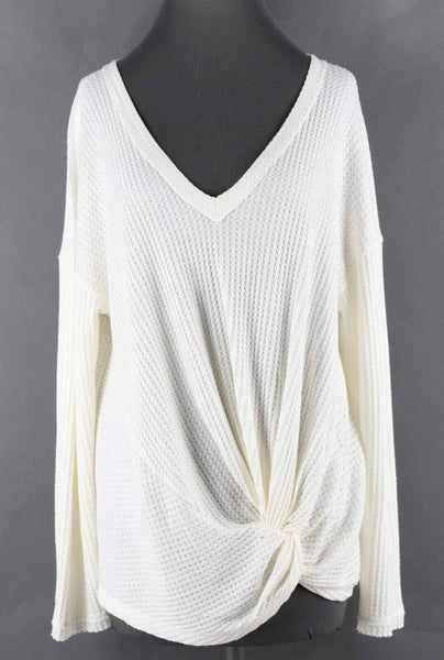 Akemi + Kin NEW $68 Sz L Cream White  V Neck Twist Hem Polyester Blend Top