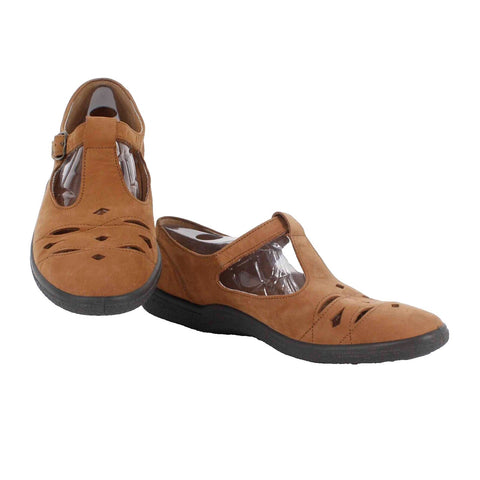 Romika Sz 40 F Camel Brown Adjustable Buckle Strap Suede Upper Flats