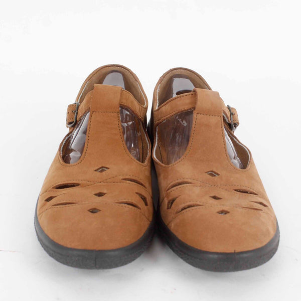 Romika Sz 40 F Camel Brown Adjustable Buckle Strap Suede Upper Flats