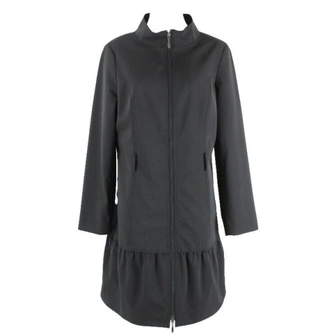 Doncaster Sz 8 Black Zip Front Belt Loops Peplum Poly Spandex Coat