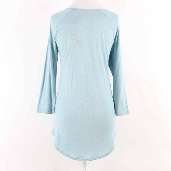 Eddie Bauer NEW Sz M Sea Blue Hi Lo Slub Knit X Neckline Cotton Blend Top