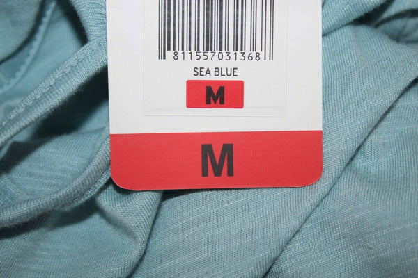 Eddie Bauer NEW Sz M Sea Blue Hi Lo Slub Knit X Neckline Cotton Blend Top