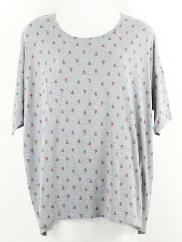 LuLaRoe Sz 3XL Gray Red Green Multi Hi Lo Polyester Spandex Knit Top