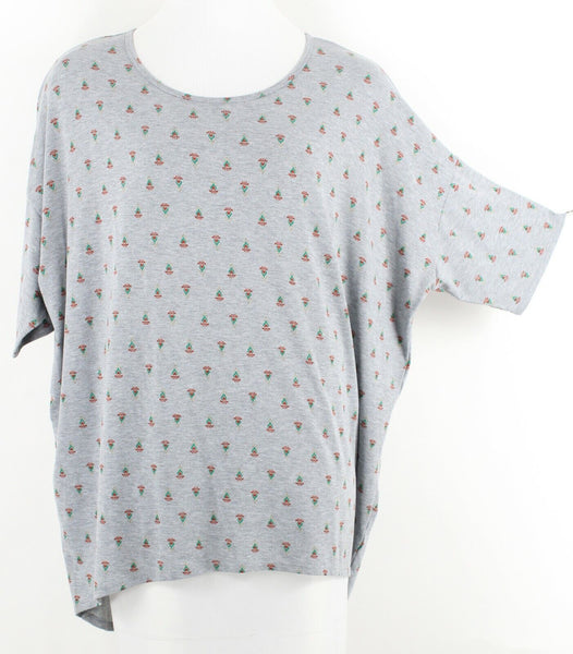 LuLaRoe Sz 3XL Gray Red Green Multi Hi Lo Polyester Spandex Knit Top