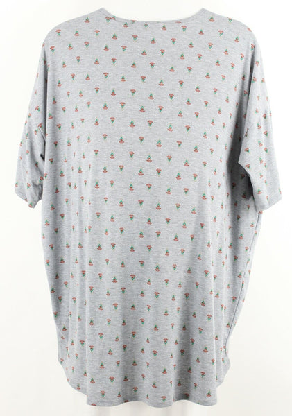 LuLaRoe Sz 3XL Gray Red Green Multi Hi Lo Polyester Spandex Knit Top