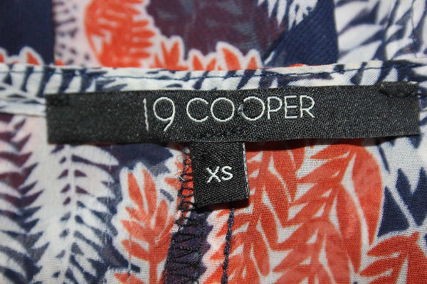 19 Cooper Sz XS Navy White Orange Drop Shoulder Elastic Hem Poly Top