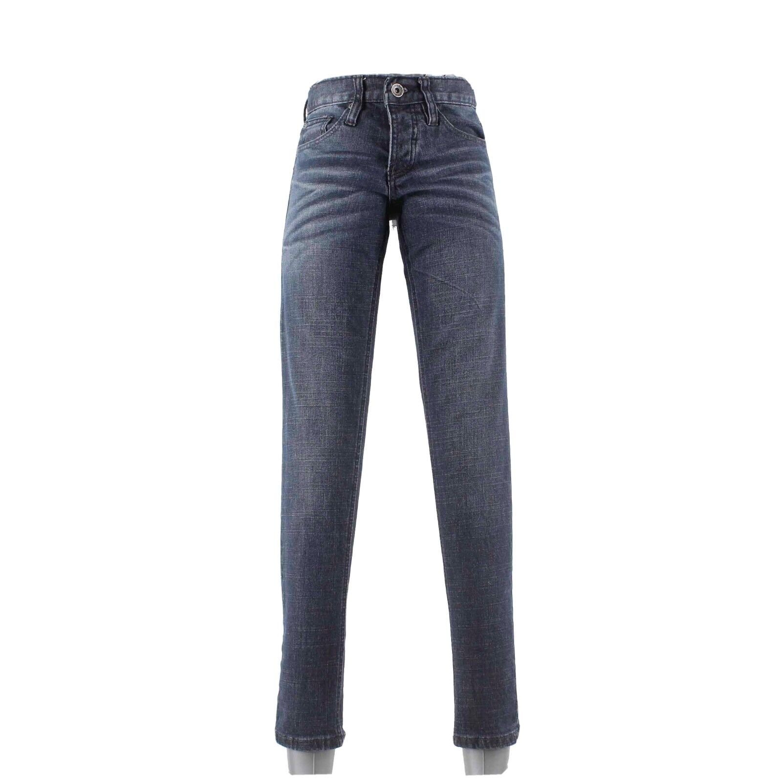 Rude Sz 24 x 30 Navy Blue Denim Whiskers 3 Button Closure Cotton Blend Jeans