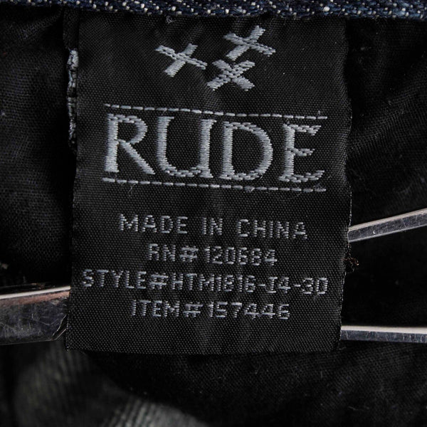 Rude Sz 24 x 30 Navy Blue Denim Whiskers 3 Button Closure Cotton Blend Jeans