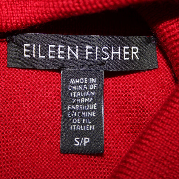 Eileen Fisher Sz Sp Red Turtle Neck Asymm Long Sleeve 100% Merino Wool Sweater