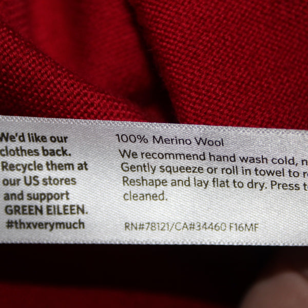 Eileen Fisher Sz Sp Red Turtle Neck Asymm Long Sleeve 100% Merino Wool Sweater