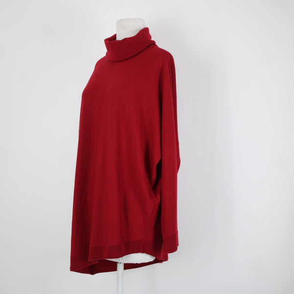 Eileen Fisher Sz Sp Red Turtle Neck Asymm Long Sleeve 100% Merino Wool Sweater