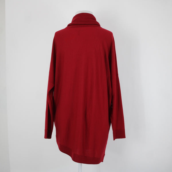 Eileen Fisher Sz Sp Red Turtle Neck Asymm Long Sleeve 100% Merino Wool Sweater