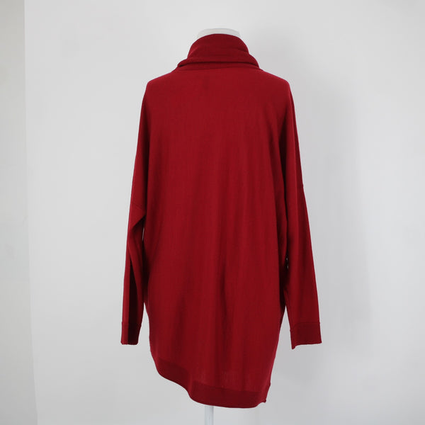 Eileen Fisher Sz Sp Red Turtle Neck Asymm Long Sleeve 100% Merino Wool Sweater