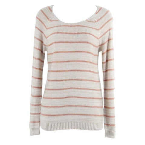 Pink Rose Sz M Cream Dark Peach Striped Cotton Blend Sweater