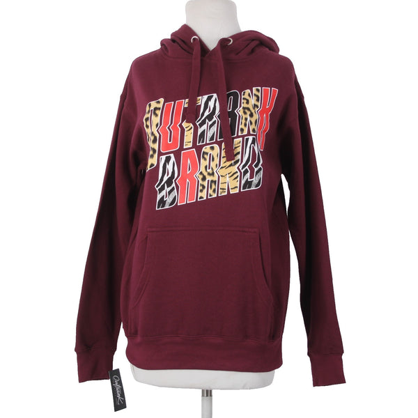 Outrank Sweater NEW Sz S Burgundy Red Multi Colored Logo Pocket Sweater