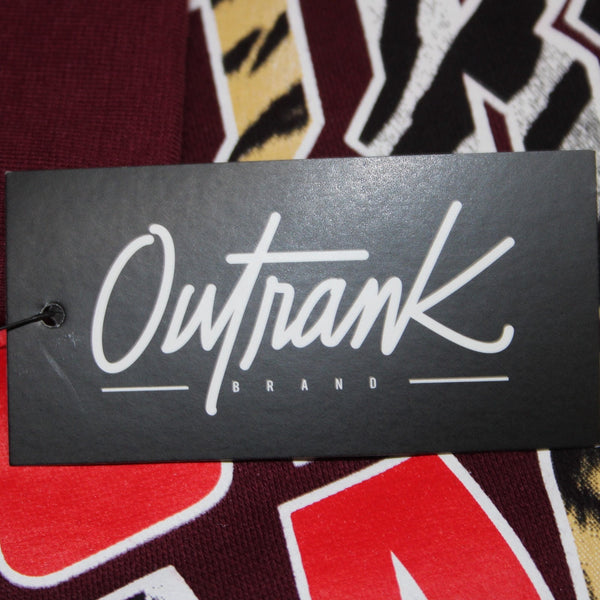 Outrank Sweater NEW Sz S Burgundy Red Multi Colored Logo Pocket Sweater