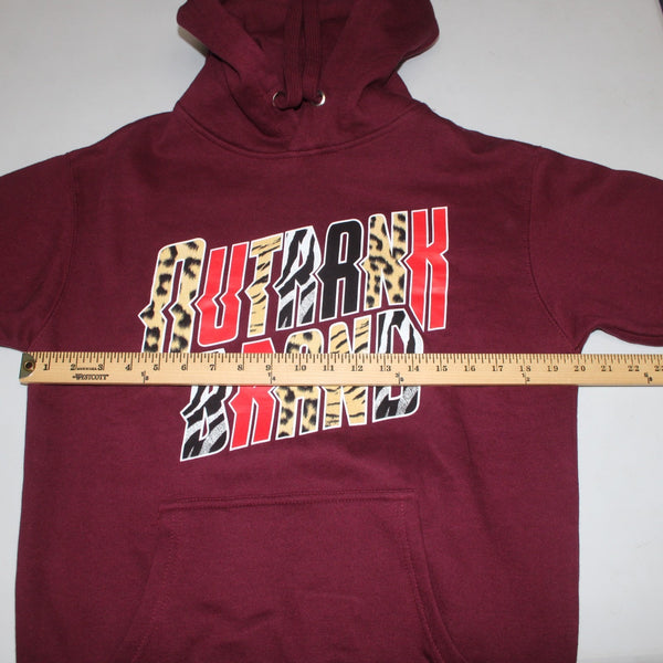 Outrank Sweater NEW Sz S Burgundy Red Multi Colored Logo Pocket Sweater