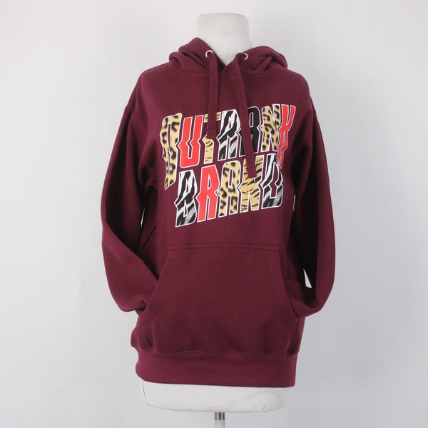 Outrank Sweater NEW Sz S Burgundy Red Multi Colored Logo Pocket Sweater