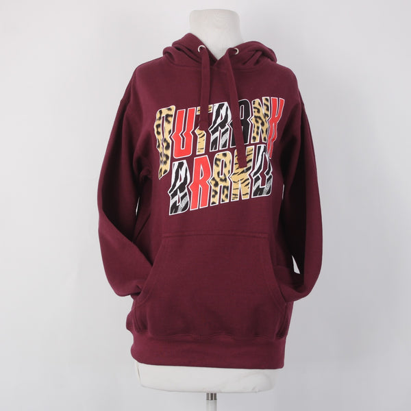 Outrank Sweater NEW Sz S Burgundy Red Multi Colored Logo Pocket Sweater