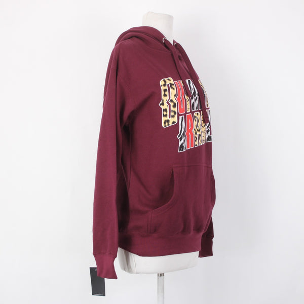 Outrank Sweater NEW Sz S Burgundy Red Multi Colored Logo Pocket Sweater