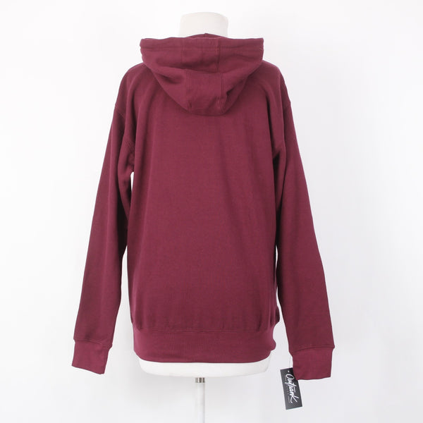 Outrank Sweater NEW Sz S Burgundy Red Multi Colored Logo Pocket Sweater