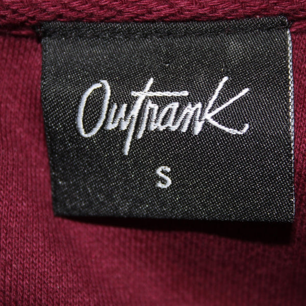 Outrank Sweater NEW Sz S Burgundy Red Multi Colored Logo Pocket Sweater