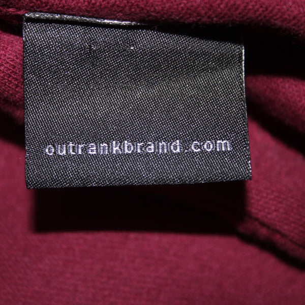 Outrank Sweater NEW Sz S Burgundy Red Multi Colored Logo Pocket Sweater
