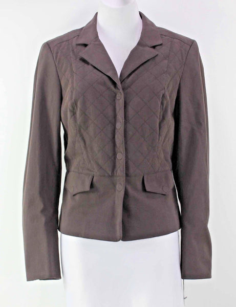 Worth NEW Sz 10 Hickory Brown Fitted Quilted Cotton Blend Zip Cuff Jacket