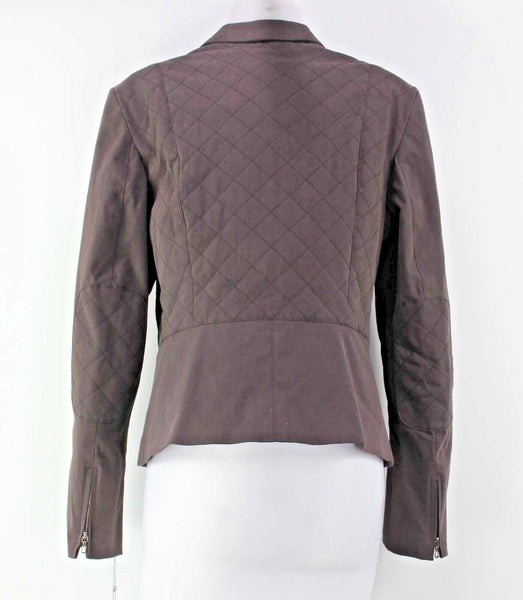 Worth NEW Sz 10 Hickory Brown Fitted Quilted Cotton Blend Zip Cuff Jacket